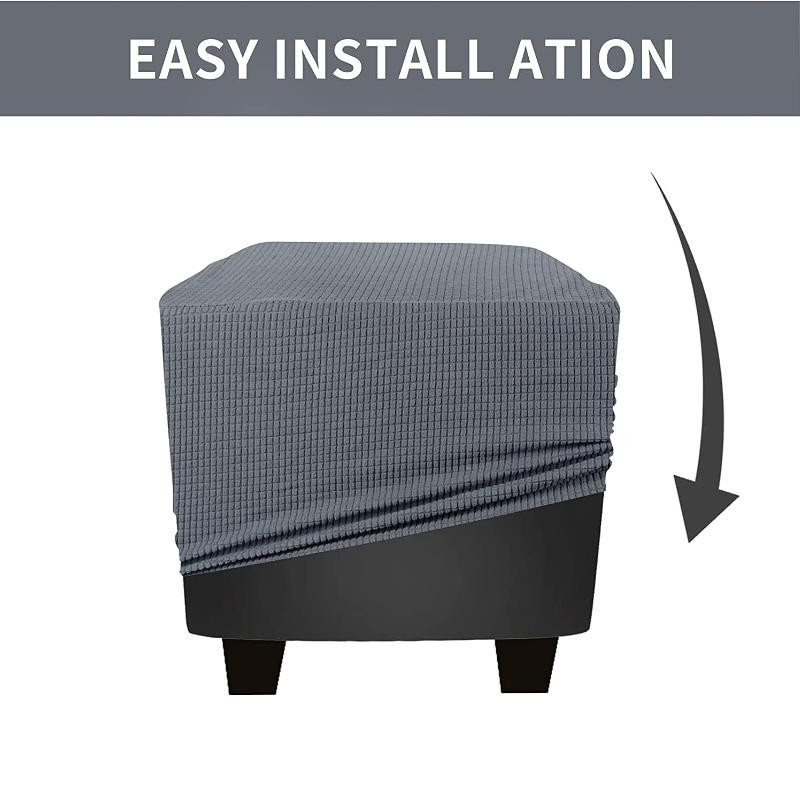 SuJiu Stretch-Schonbezug für Hocker und Ottomane in Schwarz aus Jacquard-Polyester-Elasthan-Mischung - Bild 1