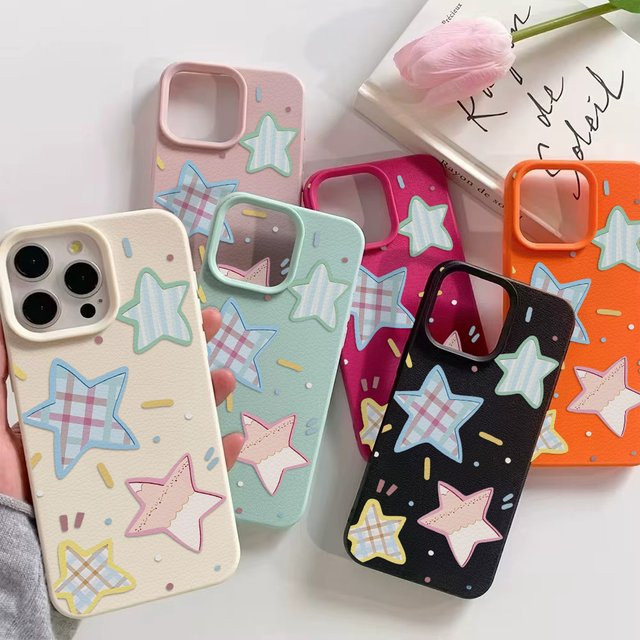AKABEILA Handyhülle aus Leder und Silikon mit Stern-Design für iPhone, Stoßfeste Schutzhülle in Grün und Multicolour - Bild 1