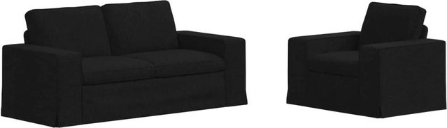 vidaXL 2-teiliges Sofa Schwarz aus Stoff mit Metallrahmen und Armlehnen, B/T/H: 182 x 80 x 82 cm und 103 x 80 x 82 cm - Bild 1