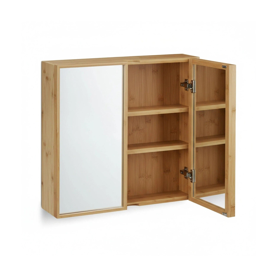 Relaxdays Bad Spiegelschrank aus Bambus Natur mit 2 Türen, B/H/T: 50,5 x 65 x 14 cm - Bild 2
