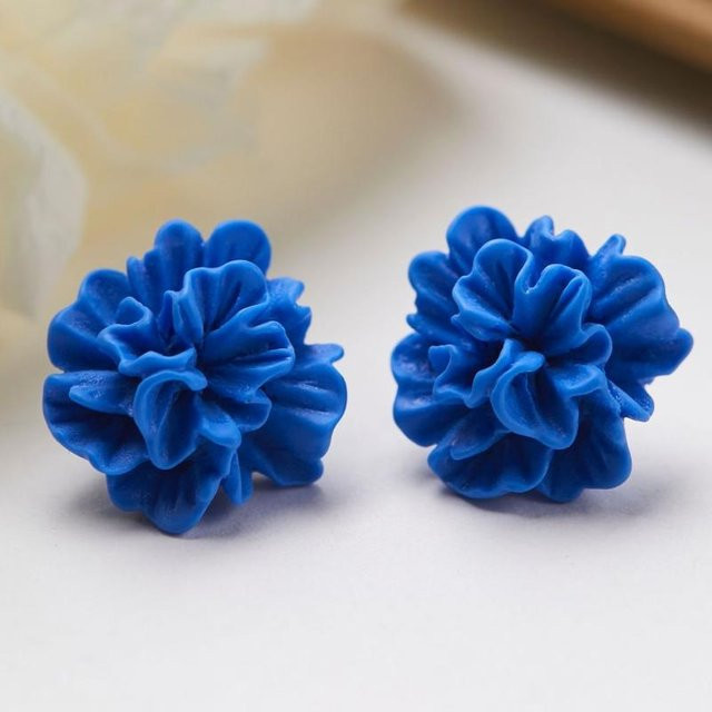 Ohrringe, blaue gefaltete Blumen, Zinklegierung, Mädchen - Bild 1
