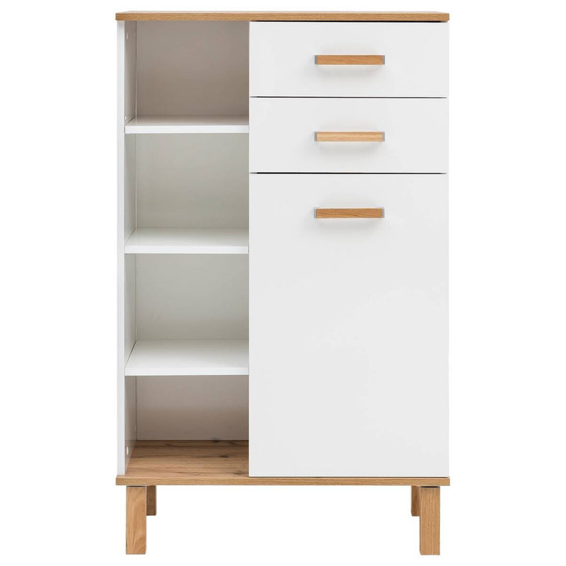 Midischrank Padua von Möbelpartner in Weiß Glanz mit Eiche Landhaus Nachbildung, B/H/T: 67 x 114,5 x 35 cm - Bild 3