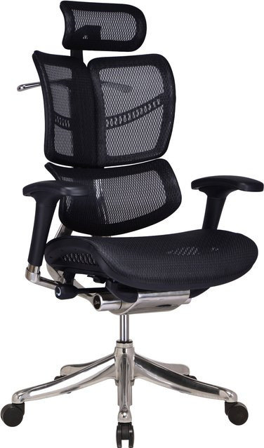 TPFLiving Bürostuhl Norman Ergonomic mit Netzbezug, Kopfstütze und Armlehnen, Schwarz - Bild 1