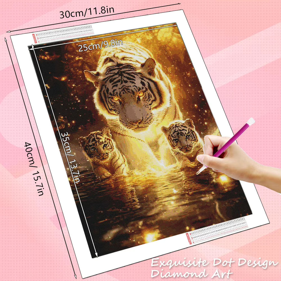 HUACAN Diamant-Mosaik Set Tiger Motiv in Multicolour, Rundes Kunstwerk als DIY-Kit für dein Zuhause, B/H: 20 x 30 cm - Bild 2