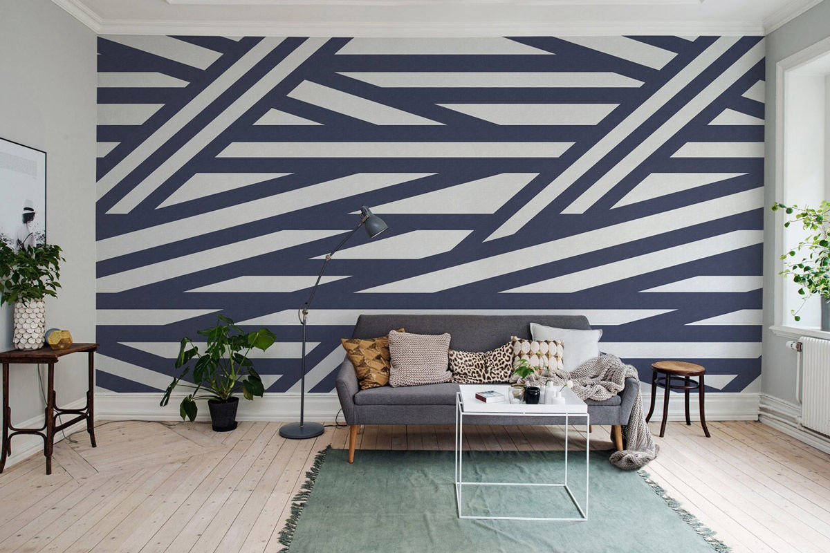 Rebel Walls Mural Sailors in Sea Blue – Abstraktes maritimes Wandbild mit Streifenmuster als Vlies-Tapete - Bild 3