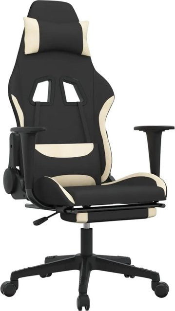 vidaXL Gaming-Stuhl mit Massagefunktion und Fußstütze in Schwarz und Beige aus Stoff - Bild 1