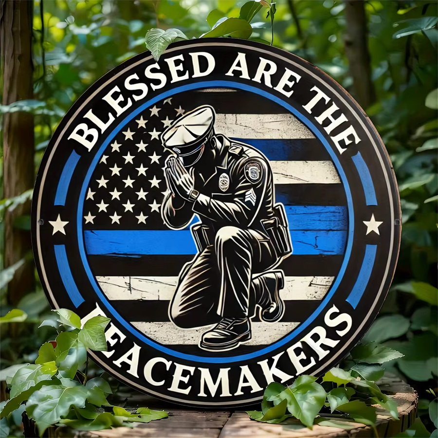 Runde Wandkunst Blessed Are the Peacekeepers von Potdemiel im Vintage-Stil, blau und mehrfarbig, Durchmesser: 20 cm - Bild 4