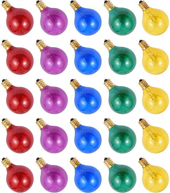 25er Set TOMTOP JMS G40 Wolfram Glühbirnen mit E12 Sockel, 7W, 220-240V, dekorative Globe Glühbirnen in Blau, Grün, Rot, Gelb und Multicolour - Bild 1
