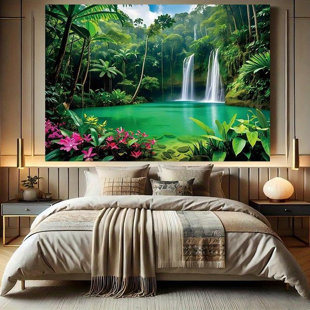 JMG Household Supplies Wandteppich Tropischer Regenwald Wasserfall Naturlandschaft Kunstdruck, B: 150 cm, H: 100 cm - Bild 1