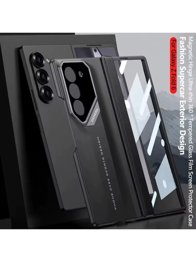 Luxuriöse matte Handyhülle mit magnetischem Scharnier und Vollbild-Hartglasfolie für Samsung Galaxy Z Fold 7, 6 und 5 in Schwarz oder Grün - Bild 5
