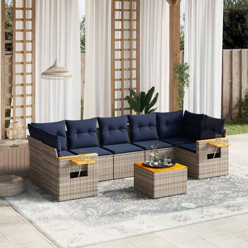 8-tlg. moderne Garten-Sofagarnitur aus Poly-Rattan mit Kissen in Grau von vidaxl - Bild 1