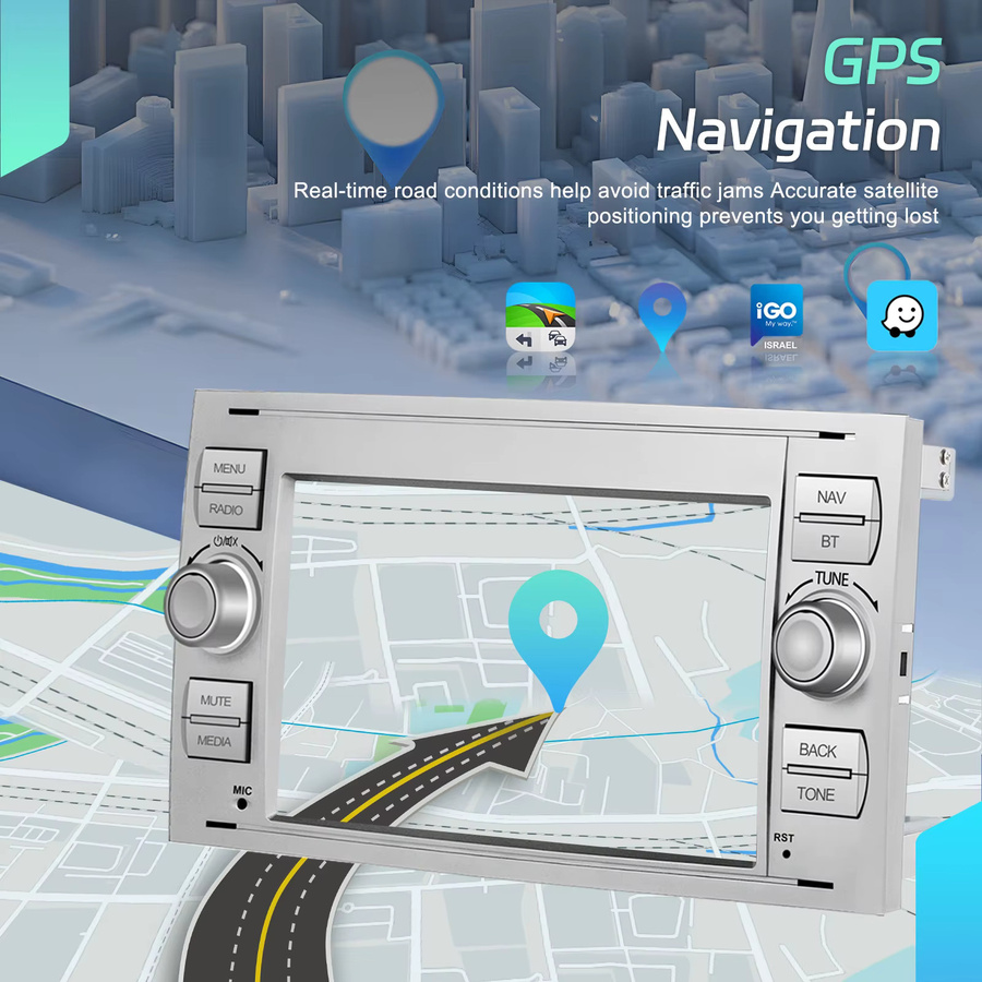 Podofo 7 Zoll 2 Din Android Autoradio mit CarPlay, Android Auto, GPS, WiFi und Bluetooth für Ford Transit Fiesta Focus Galaxy Mondeo Fusion Kuga C-Max S-Max Connect in Schwarz - Bild 4