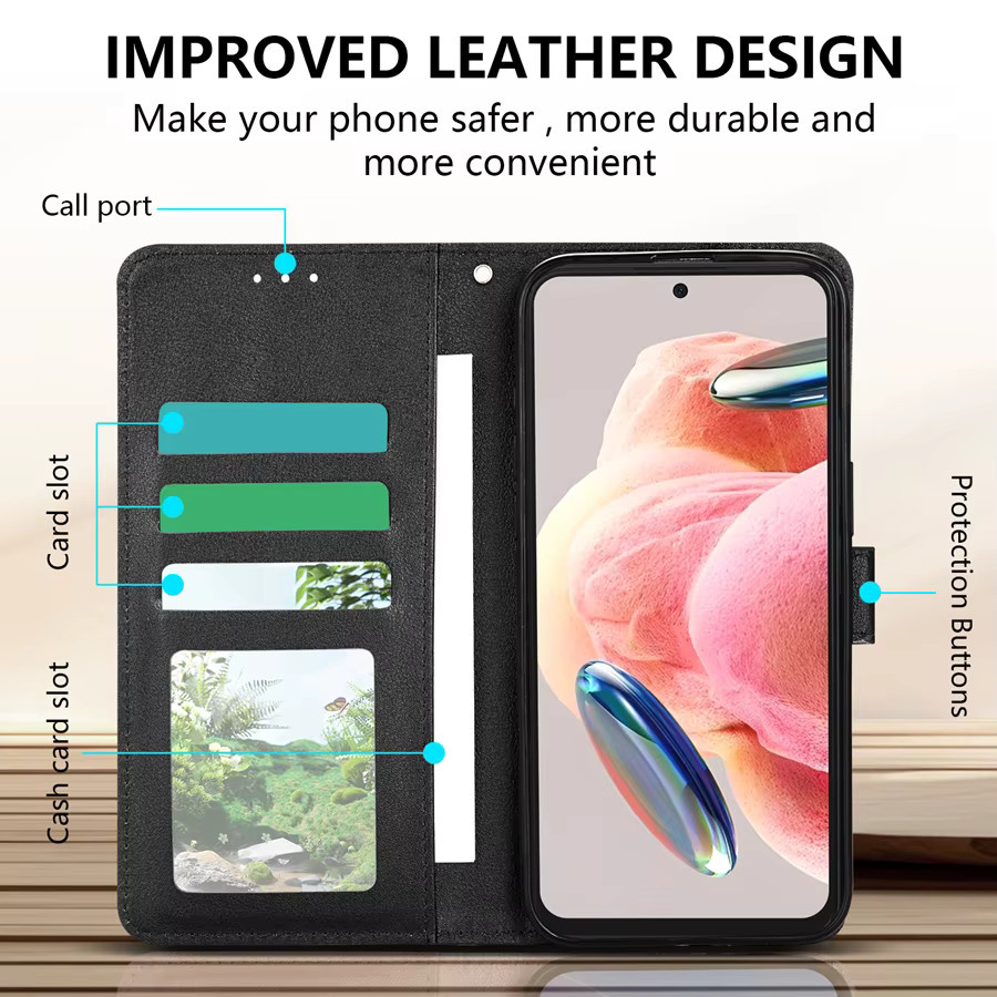 Xiaomi Poco X8 Pro M8 Lederhülle als Brieftasche in Schwarz mit Kartenfach, Fotorahmen und magnetischem Verschluss - Bild 2