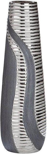 Gilde Bodenvase Sevilla modern in Anthrazit und Silber mit Streifenmuster, Höhe: 49 cm, Breite: 14 cm, Tiefe: 14 cm - Bild 1