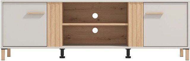 Vente-unique TV-Board Lysano in Beige Naturfarben Hell im skandinavischen Design, Breite: 163,5 cm - Bild 1