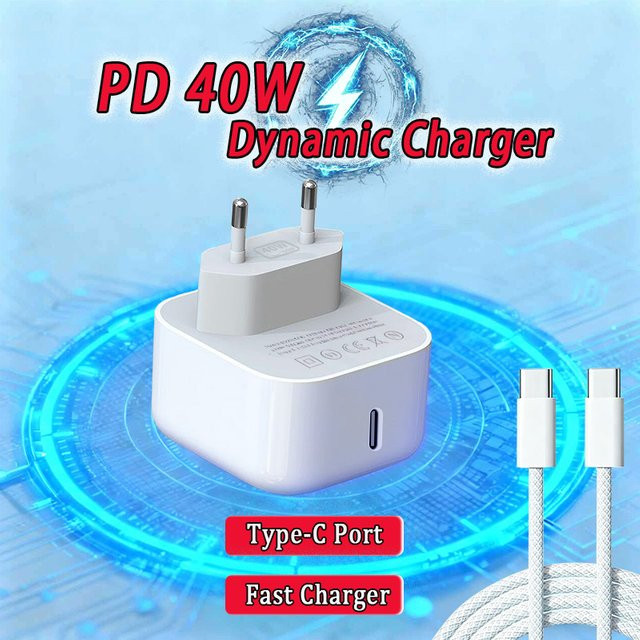 Keai 40W USB-C Schnellladegerät mit Ladeadapter in Weiß für iPhone und Samsung - Bild 1