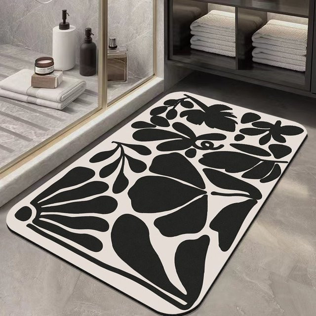 Retro Badezimmerbodenmatte aus Kieselgur, schnell trocknend und rutschfest, Mehrfarbig, B/T: 60 x 40 cm - Bild 1