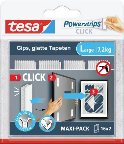 Tesa Powerstrips CLICK Large 16 Paar selbstklebende Wandbefestigung weiß transparent - Bild 1