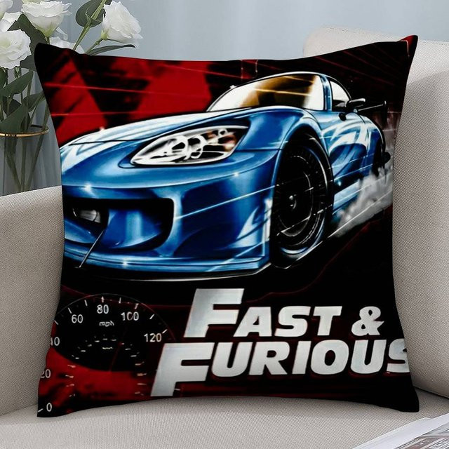 JMG Clothing Kissenhülle F-Fast and F-Furious Auto Doppelseitig Bedruckt aus Kurzem Plüsch, Blau, B/T/H: 50 x 50 x 0 cm - Bild 1