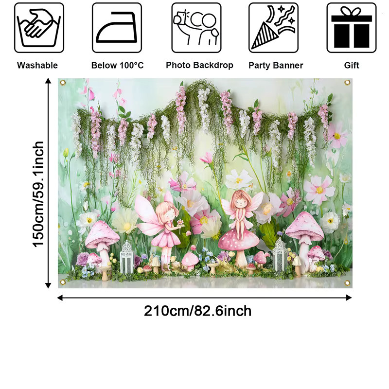 LS Feenmädchen Pilz-Mysteriengarten Fotohintergrund für Kinder und Baby-Cake-Smash in Mehrfarbig - Bild 2