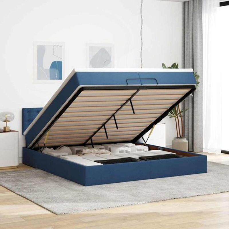 vidaxl Ottoman Polsterbett mit Matratzen und LED-Beleuchtung in Blau aus Stoff, B/T/H: 200 x 203 x 88 cm - Bild 1