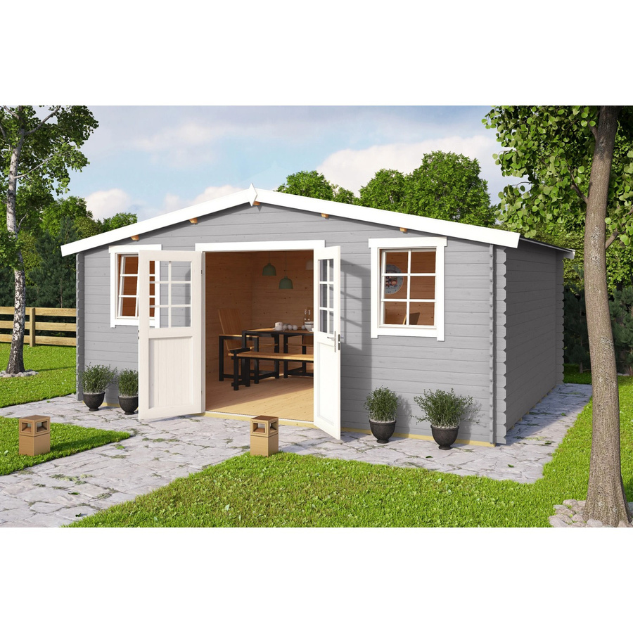Lasita Gartenhaus Wels 5 aus Fichtenholz mit Satteldach in Lichtgrau, B/T/H: 510 x 400 x 245,1 cm - Bild 2