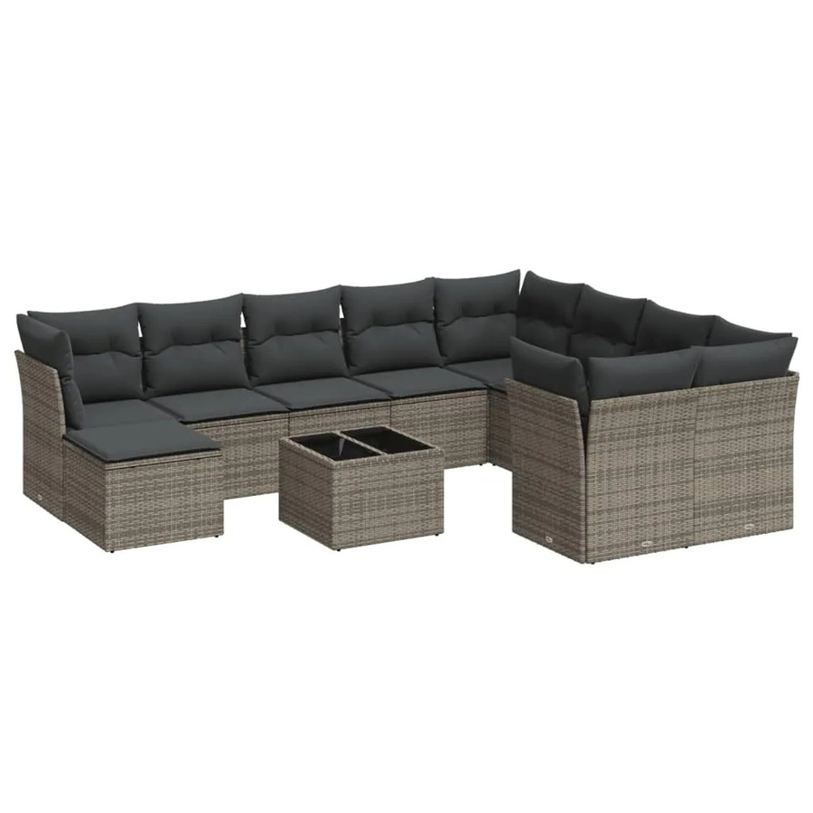 vidaXL 11-tlg Garten-Sofagarnitur aus grauem Poly-Rattan mit Kissen und pulverbeschichtetem Stahlgestell - Bild 2