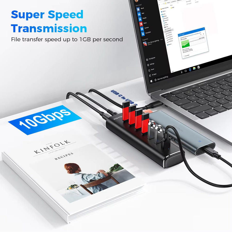 RSHTECH 7-in-1 USB 3.2 Hub Dockingstation mit 10 Gbit/s Datenübertragung und einzelnen Touch-Schaltern, Schwarz - Bild 3