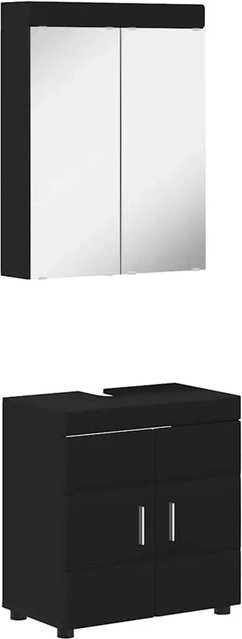 vidaXL Badezimmer-Möbelset TULUM in Schwarz, bestehend aus Waschbeckenunterschrank und Spiegelschrank aus Holzwerkstoff, modern und matt - Bild 1