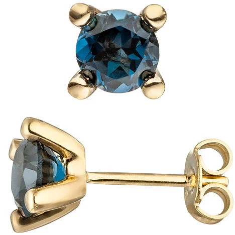 Colfem Ohrstecker 585 Gelbgold, Blautopas, Unisex - Bild 1