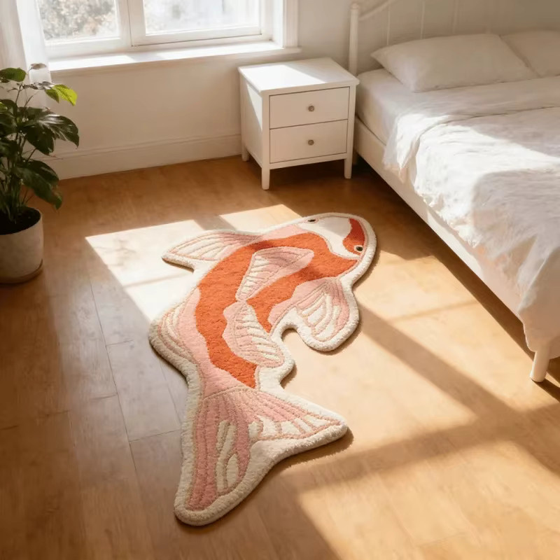 VIKAMA Teppich in Koi-Karpfen-Form, waschbarer Bohemian Bodenmatte in Multicolour für Wohnzimmer und Schlafzimmer - Bild 3