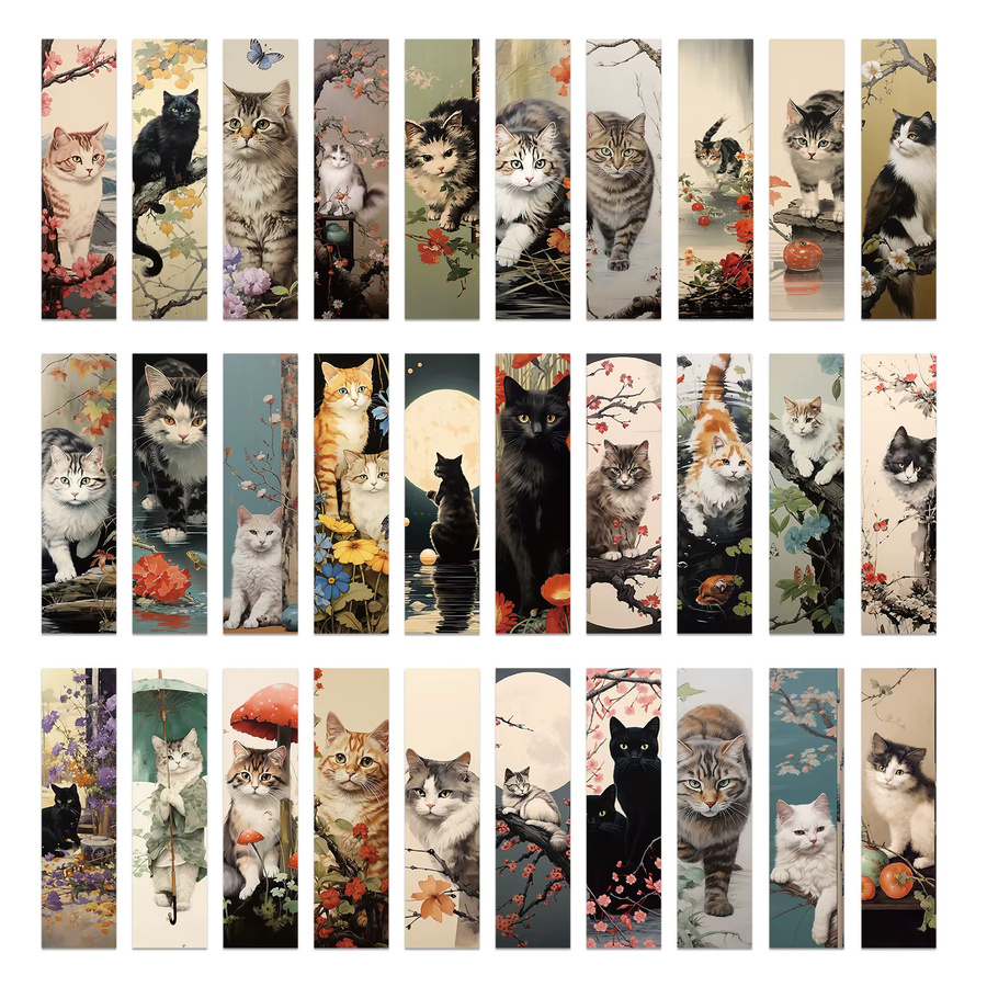 30 Stück Japanische Katze Lesezeichen im Cartoon-Design, bunte Tierdekoration aus Papier für Studenten und Leser - Bild 4