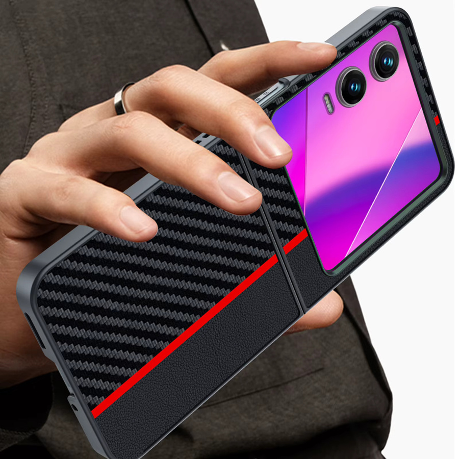 Schutzhülle für Tecno Infinix Zero Flip mit Carbonfaser-Muster und Leder-Design in Blau oder Schwarz - Bild 2