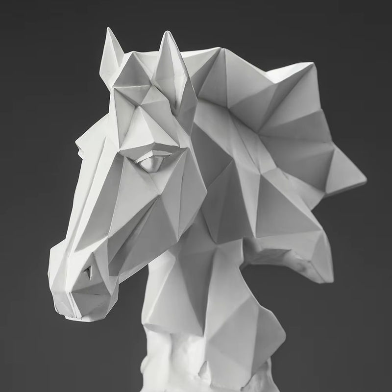 Moderne Pferdekopf Skulptur in Weiß, Geometrische Kunstharz Figur für deine Wohnkultur - Bild 2