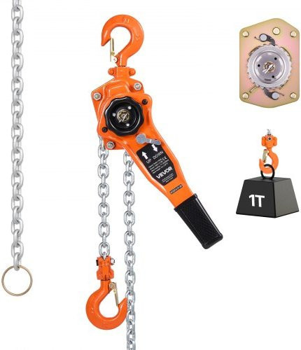VEVOR Hebelzug mit 1 Tonne Kapazität und 3 m Hub, Handkettenzug in Orange mit G80-Legierungsstahlkette und mechanischer Doppelsperrklinkenbremse, Ratschenzug mit 360° drehbaren Haken für Lager, Bau und Garage - Bild 1