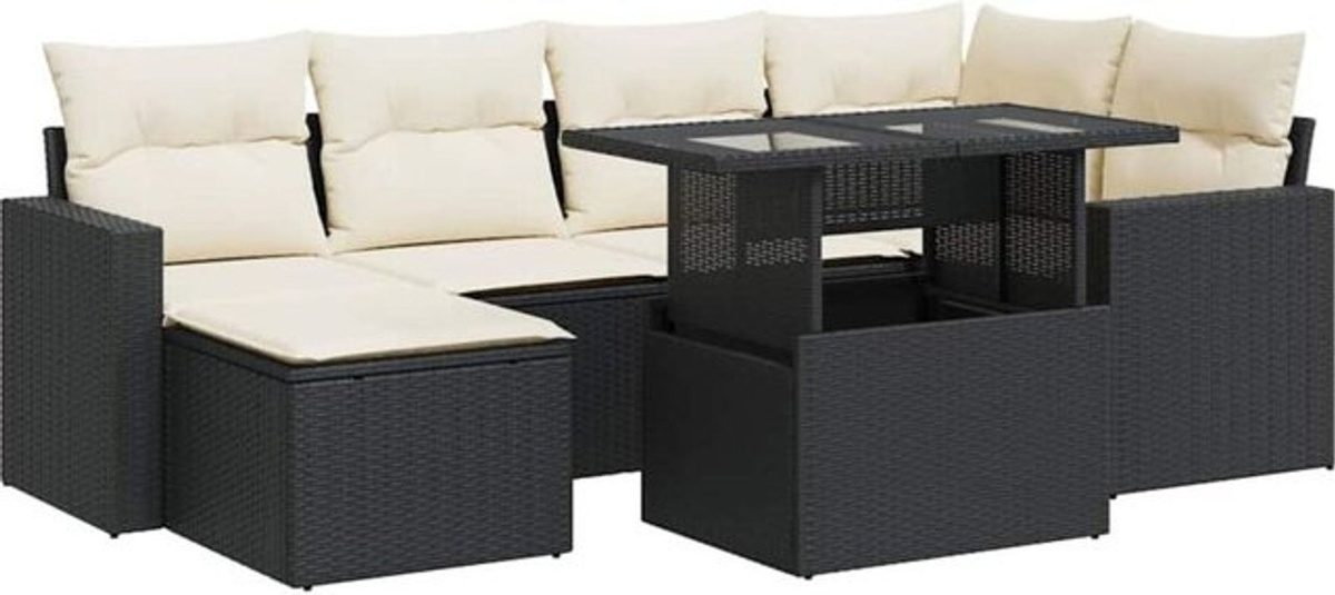 7-tlg. Garten-Sofagarnitur mit Kissen aus Polyrattan in Schwarz von Vidaxl - Bild 1