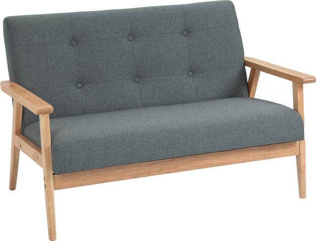 HOMCOM Doppelsofa Loveseat 2-Sitzer mit Polsterung aus Leinen und Gummiholz, Grau, B: 115 cm, T: 66,5 cm, H: 73 cm - Bild 1