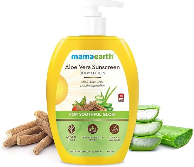 Mamaearth Aloe Vera Sonnencreme Bodylotion, LSF 30, Ashwagandha, 300 ml - Bild 1