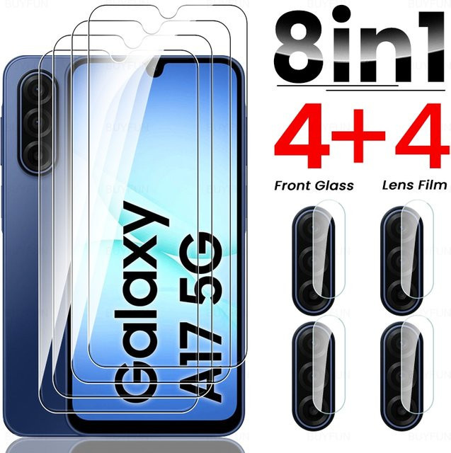 8in1 Displayschutzfolie aus gehärtetem 9H Glas mit Kameralinsenschutz für Samsung Galaxy A17 5G 4G A16 A26, transparent - Bild 1