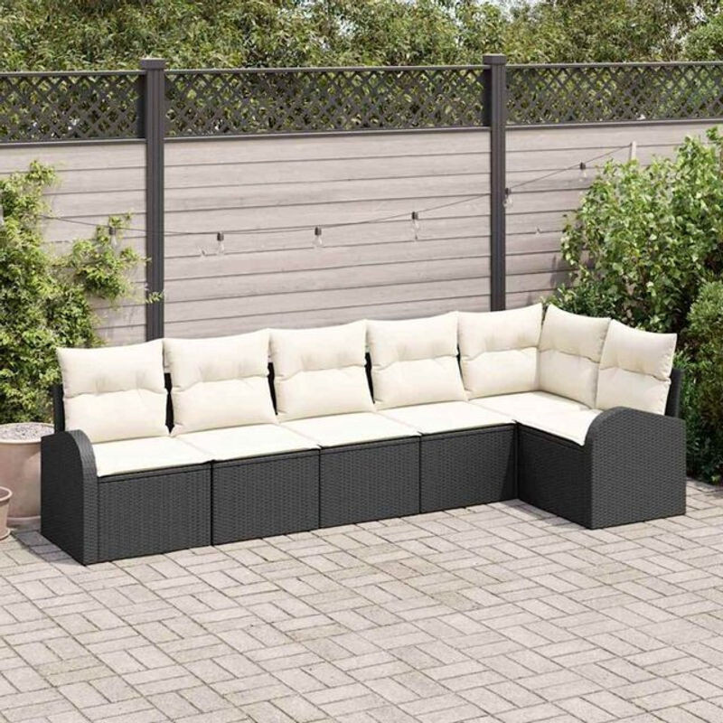 Vidaxl Garten-Sofa-Set mit 6 Kissen aus Poly-Rattan in Schwarz und Weiß - Bild 1