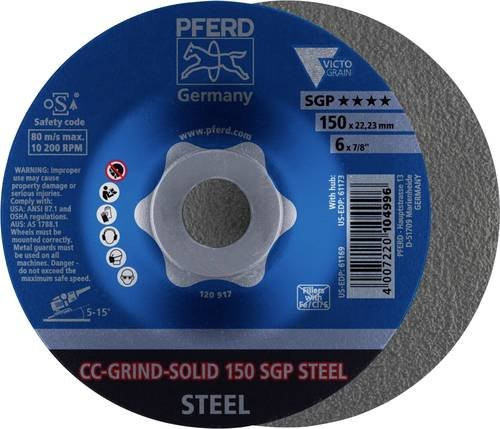 PFERD CC-GRIND SOLID Schleifscheibe SGP STEEL für Stahl, Blau, Durchmesser: 150 mm, Bohrung: 22,23 mm - Bild 1