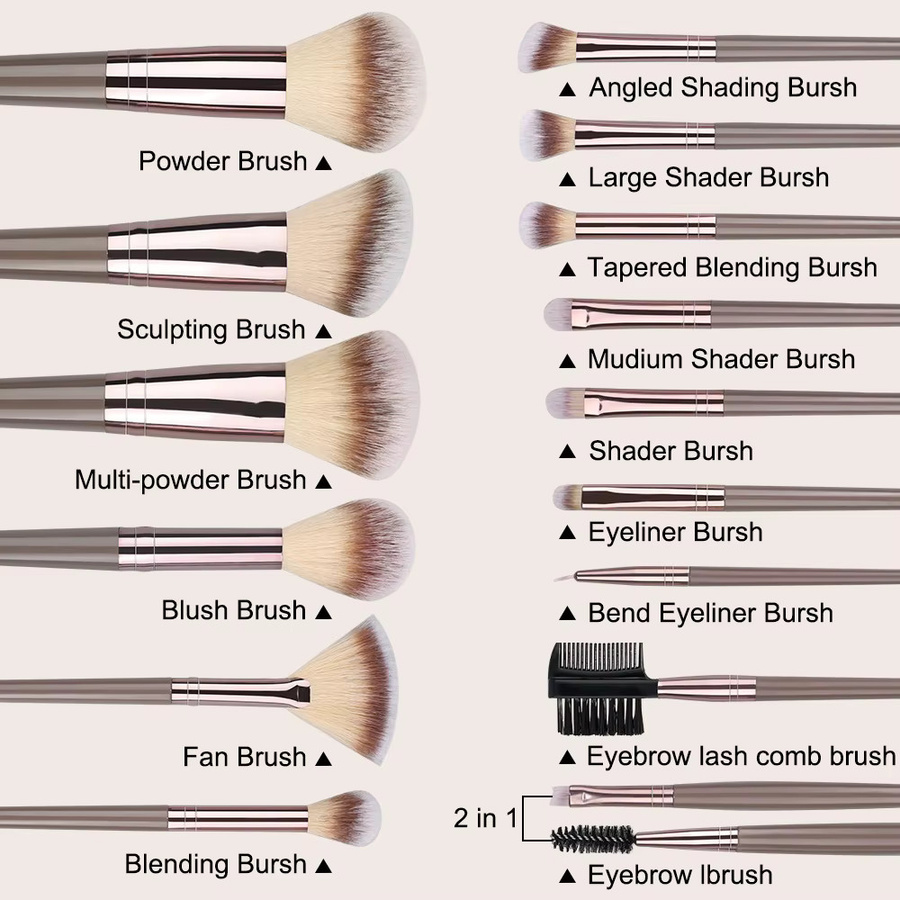 RUNTOIN Make-up-Pinsel Set, 3-20-teilig, mit Beauty-Schwamm, Braun, Unisex - Bild 2