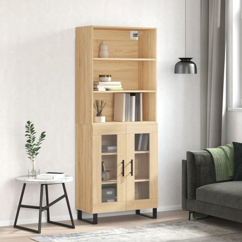 Highboard Vidaxl Sonoma-Eiche Natur Braun aus Holzwerkstoff und Metall im Industrial- und Skandinavischen Stil, H x B x T: 180 x 69,5 x 34 cm - Bild 1
