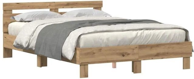 vidaXL Bettgestell Artisan-Eiche in Braun mit USB-Ladeport und Unterbettbeleuchtung, B/T/H: 140 x 190 x 70 cm - Bild 1