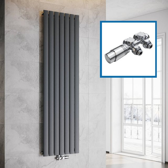 SONNI Flach Heizkörper Paneelheizkörper Wandheizung mit Mittelanschluss in Anthrazit, B: 180,0 cm, H: 53,9 cm - Bild 1