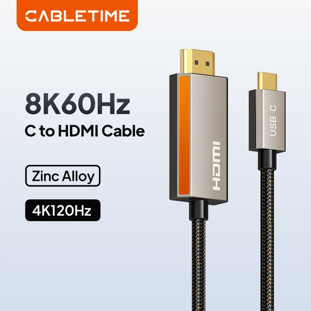 CABLETIME 8K USB-C zu HDMI Kabel mit Zinklegierung und geflochtenem Design für Laptop und Monitor, unterstützt 8K@60Hz, 4K@144Hz und 2K@240Hz - Bild 1