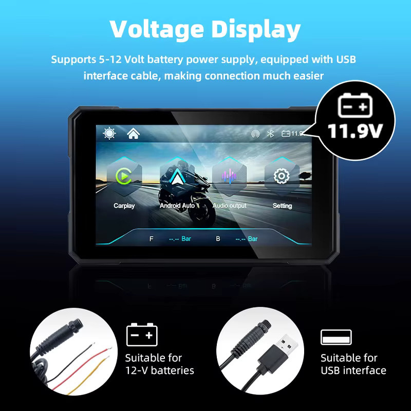 Develuck Tragbares 5 Zoll Motorrad-Carplay GPS-Navigationssystem mit IPX7 wasserdichtem Display und kabellosem Android Auto in Schwarz - Bild 3