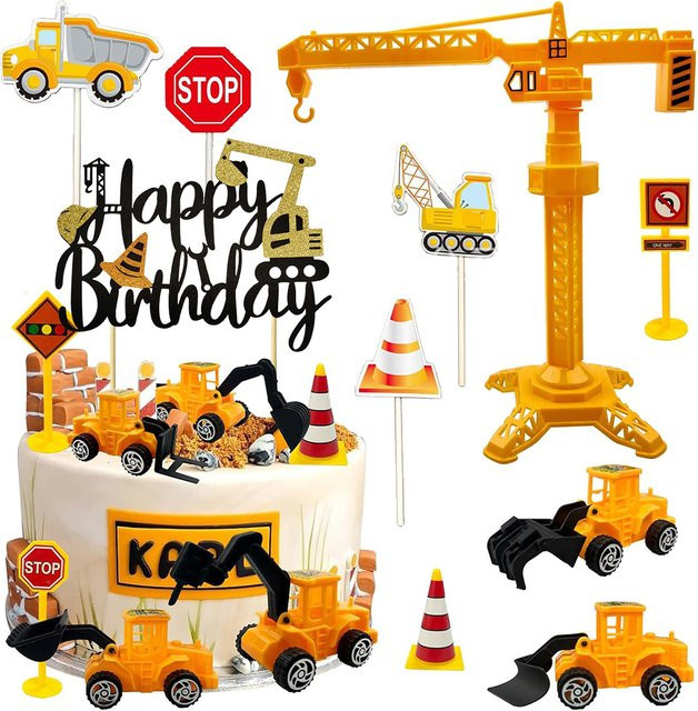 Bau-Kuchenaufsätze, Fahrzeuge, LKW, Bagger, Cupcake-Topper, Bau-Thema - Bild 1