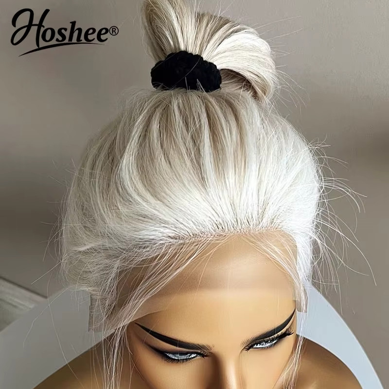 HOSHEE Perücke, platinblond, brasilianisches Remy-Echthaar, gerade, Spitzenfront, Damen - Bild 3
