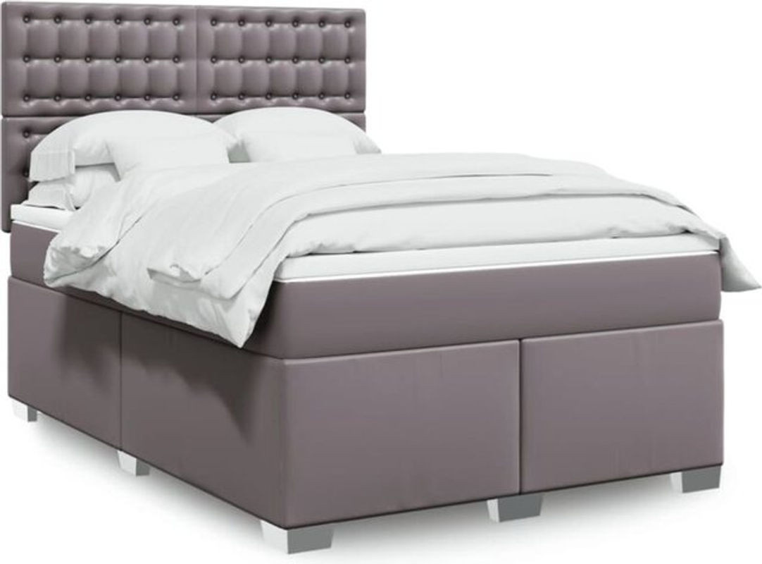vidaxl Boxspringbett mit Matratze in Grau aus Kunstleder B/T/H: 140 x 190 cm - Bild 1